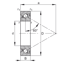 推力角接觸球軸承 7602020-2RS-TVP, 單向，接觸角 a = 60°，限制公差，兩側唇密封