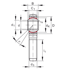 桿端軸承 GAKSL20-PS, 根據(jù) DIN ISO 12 240-4 標(biāo)準(zhǔn)，特種鋼材料，帶左旋外螺紋，免維護