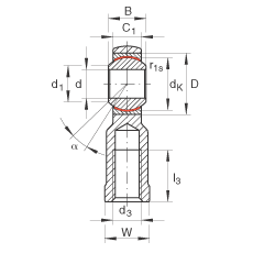 桿端軸承 GIKL30-PW, 根據(jù) DIN ISO 12 240-4 標(biāo)準(zhǔn)，帶左旋內(nèi)螺紋，需維護(hù)
