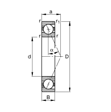 主軸軸承 B7024-E-T-P4S, 調節，成對或單元安裝，接觸角 α = 25°，限制公差