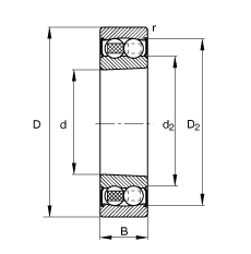 自調(diào)心球軸承 2208-K-2RS-TVH-C3, 根據(jù) DIN 630 標準的主要尺寸, 錐孔，錐度 1:12，兩側(cè)唇密封
