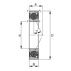 主軸軸承 HCB7215-E-2RSD-T-P4S, 調節(jié)，成對或單元安裝，接觸角 α = 25°，陶瓷球，兩側唇密封，非接觸，限制公差
