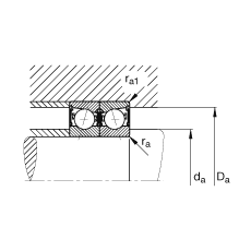主軸軸承 B71917-E-2RSD-T-P4S, 調(diào)節(jié)，成對(duì)安裝，接觸角 α = 25°，兩側(cè)唇密封，非接觸，限制公差