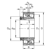 調心滾子軸承 23164-K-MB + H3164, 根據 DIN 635-2 標準的主要尺寸, 帶錐孔和緊定套